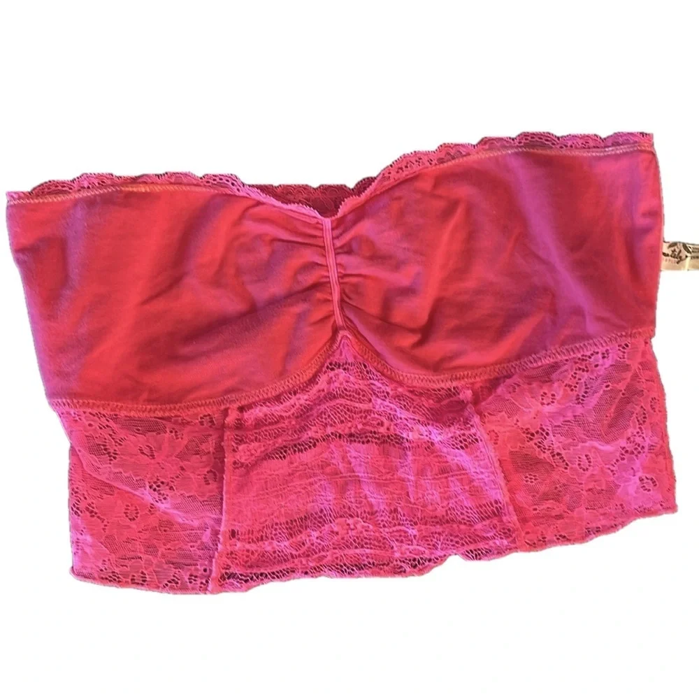 Free People Intimately Galloon Scalloped Cropped Lace Bra Bandeau Medium Pink
